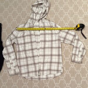 abercrombie kids Plaid Hooded Button-Up in White and Brown